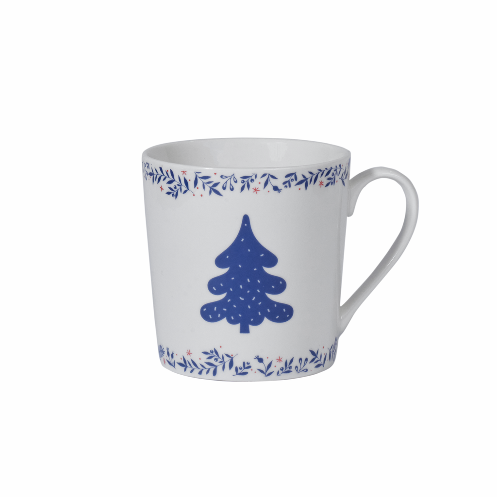 Mindy Brownes Interiors- Midnight Blue & Red Berry Christmas Cups Set- SHM009 - Blue and White Christmas Tree Cup
